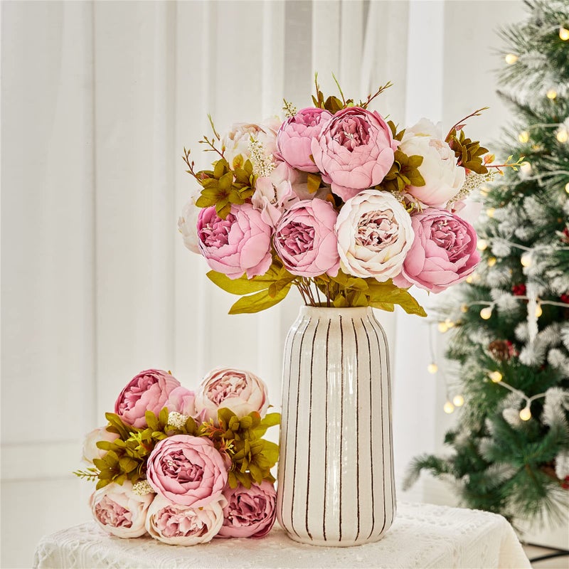Fule 2 Pack Large Artificial Peony Silk Flower Bouquets Arrangement Wedding Centerpieces (Light Purple) - Image 4
